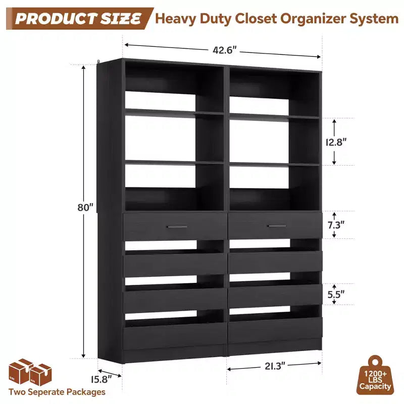 Closet Organizer System with Wood Drawers and Shelves