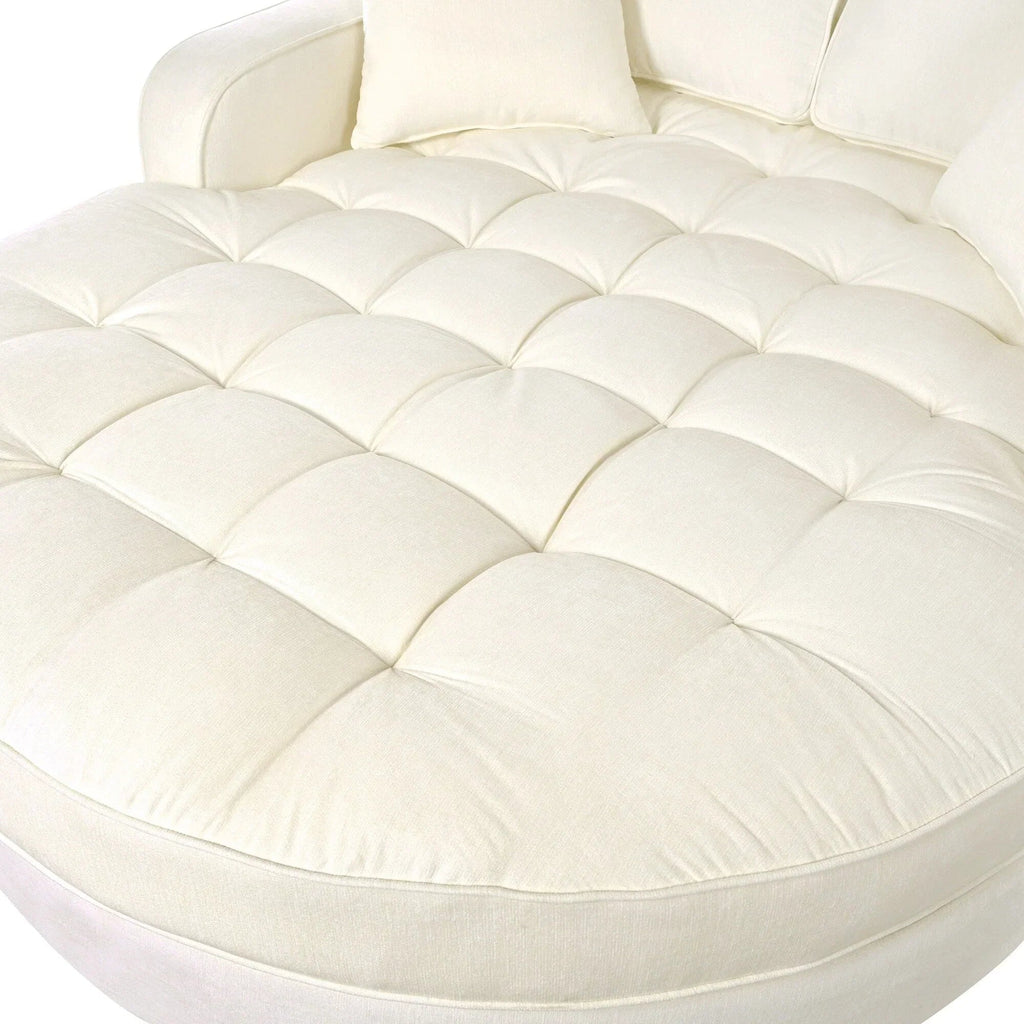 Chenille Chaise Lounge Sofa Bed, Upholstered Sofa Couch with Tufted Backrest and 2 Detachable Pillows for Living Room