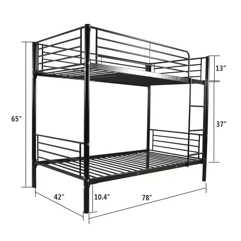 Karl Home Twin Over Twin Steel Bunk Bed Frame Ladder Bedroom Dorm Room for Kids Adult Children