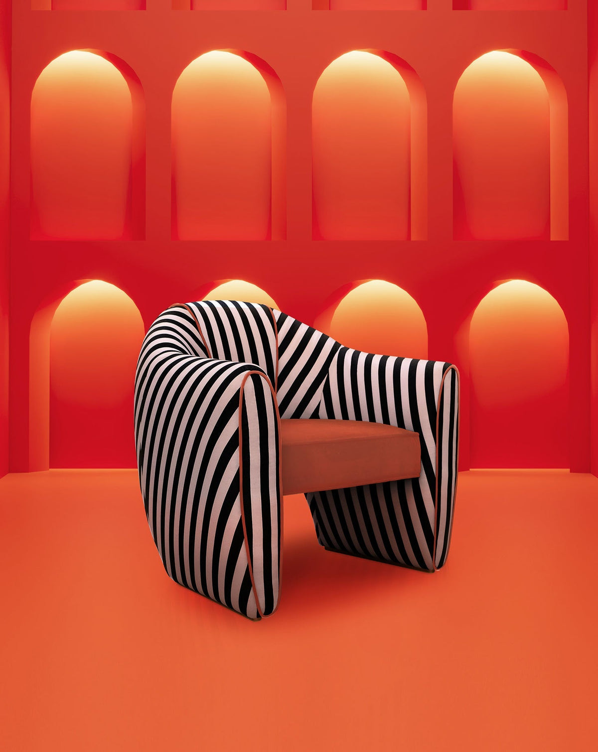 Striped Velvet Satin Sculptural Armchair