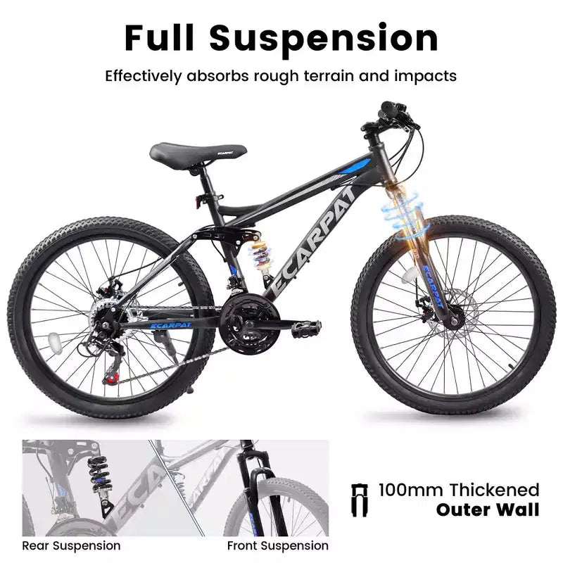Okak 27.5IN Mountain Bike with Front and Rear Dual Shock Absorbers, 21-Speed Dirt Bike with Mechanical Disc Brake, Adult Bike for Men and Women