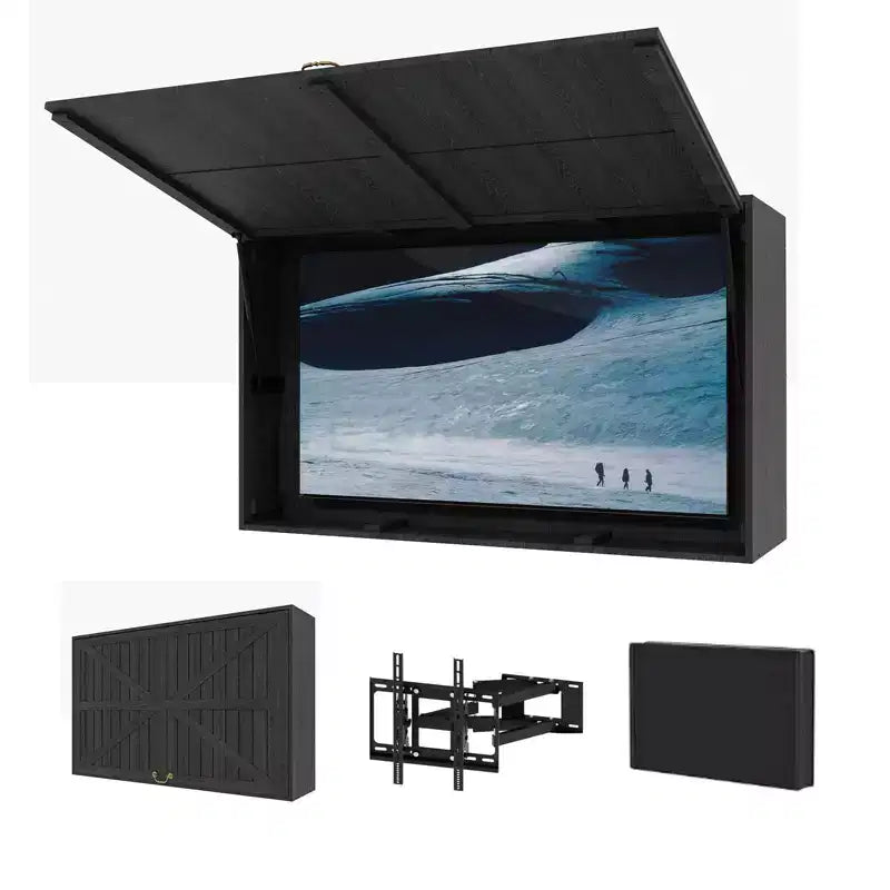 55 in Outdoor TV Enclosure, Solid Wood Weatherproof TV Cover with 4D Adjustable Mount & Fold-Up Door (Fits 44-55 in TVs)