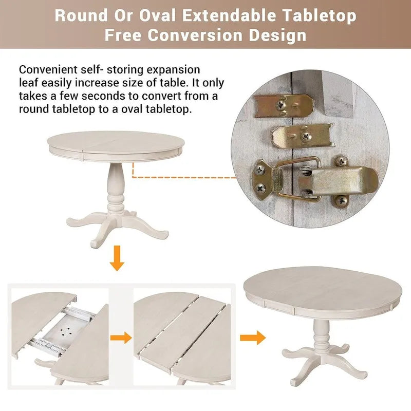 42-54 Farmhouse Round Extendable Dining Table for 4