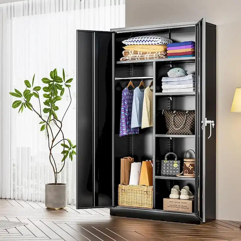 72 Tall Metal Lockable Wardrobe Armoire Storage Cabinet Locker with Hanging Rod for Garage, Gym, Home Office