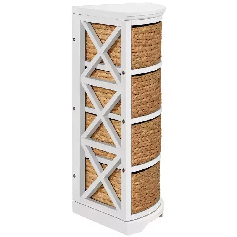 eHemco Hampton Meadows 4 Tier X-Side Corner Storage End Table with 4 Wicker Baskets