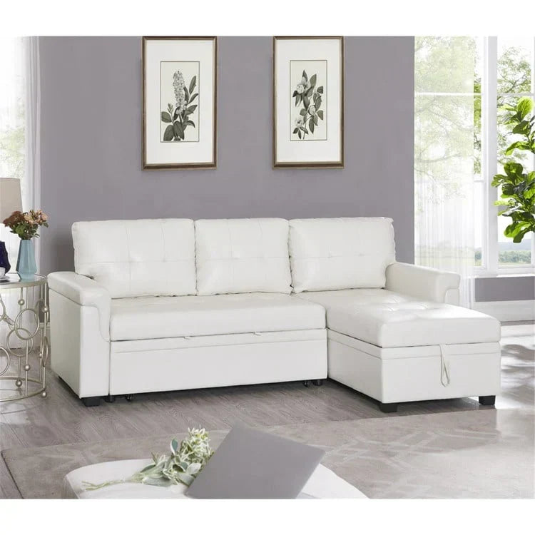 Convertible Reversible Sectional Sofa with Pull-Out Sleeper Bed, Hidden Storage Chaise, and Durable Legs