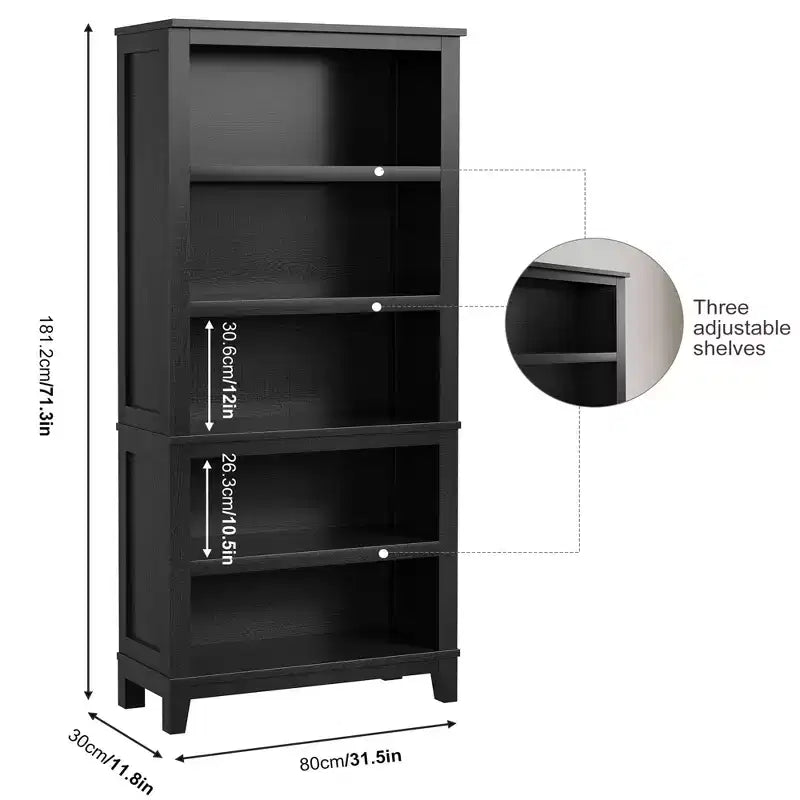 GustoWave 71 Tall Bookcase w/Adjustable Shelves 31.5in Width Wooden Bookshelf 5 Tier Farmhouse Bookshelves Vintage Bookcase