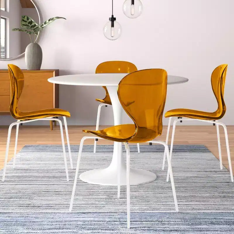 LeisureMod Bristol 5-Piece Dining Set Round Dining Table, 4 Plastic Dining Chairs White Legs
