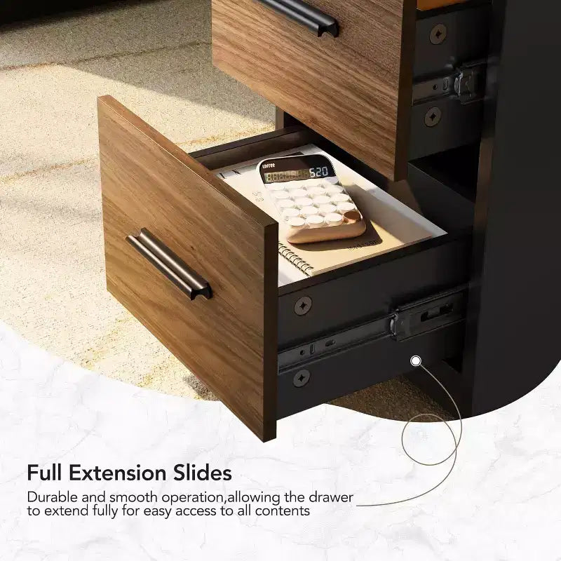 55 In Standing Desk with Drawers, Executive Electric Height Adjustable Stand Up Desk with Storage, Computer Workstation for Home Office, Black Walnut