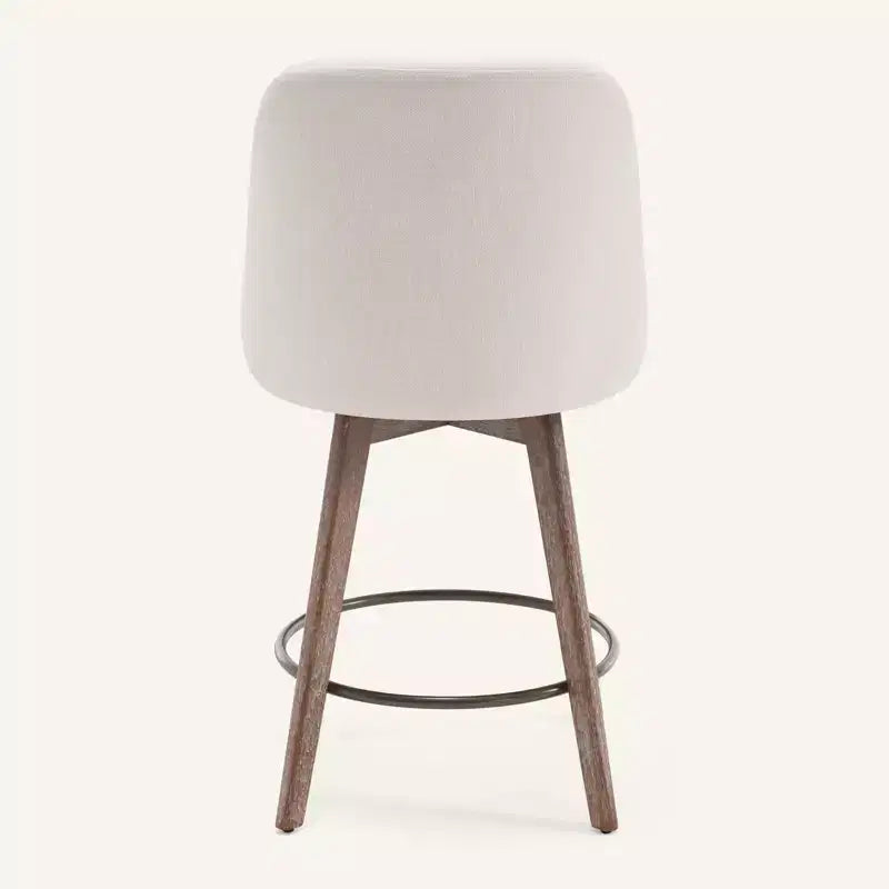 Lot de 4 tabourets de bar pivotants à hauteur de comptoir Bekrvio 26 po avec dossiers et pieds en bois, tabourets de bar rembourrés en tissu lin/similicuir pour îlot de cuisine