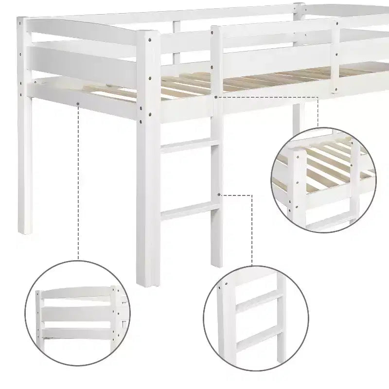 Luxystar Twin Size Solid Wood Loft Bed with Ladder and Fence for Kids Room