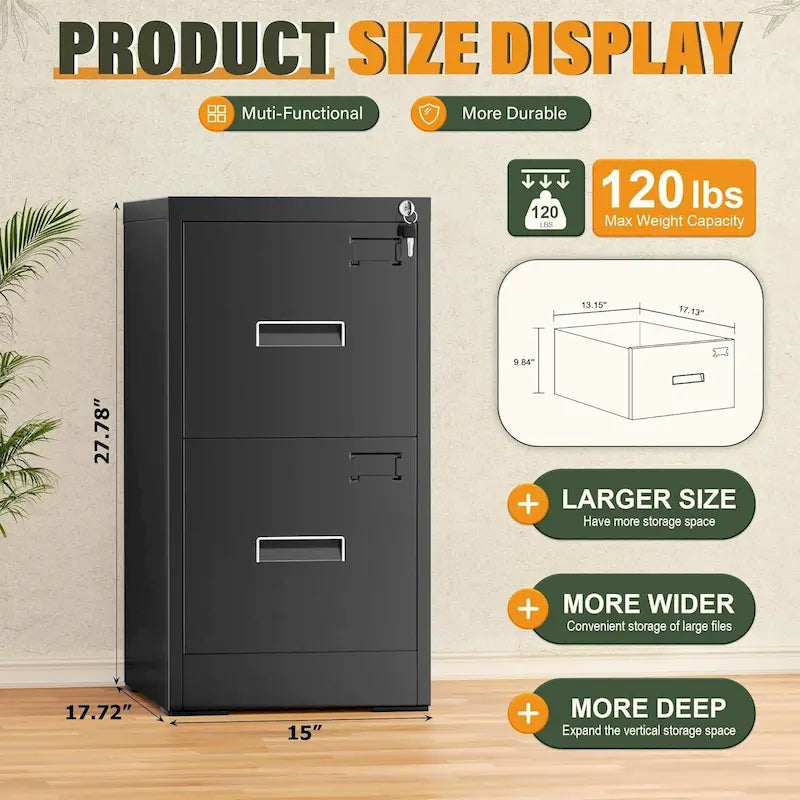 2 Drawer Vertical File Cabinet with Lock for Home Office