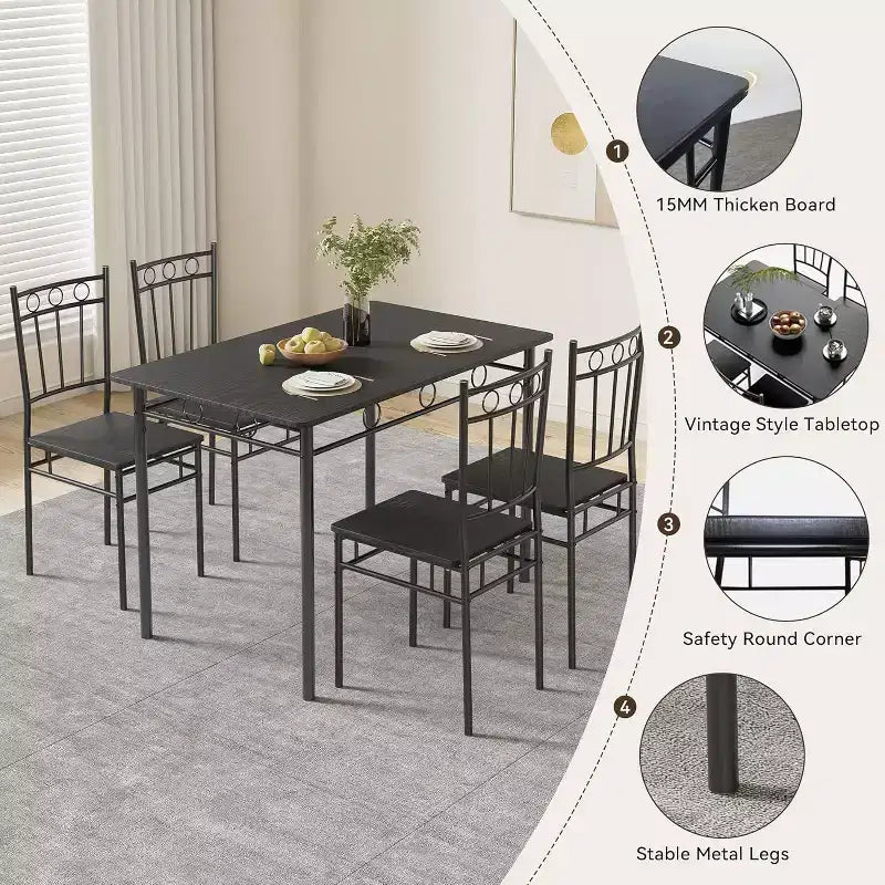 Dyonery Rectangular Dining Table Set for 4,5-Piece Kitchen Table and 4 Chairs,Dining Room Table Set,Space-Saving Kitchen Table Set for Small Space