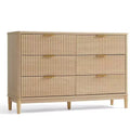 LINSY HOME Fluted 6 Drawer Dresser for Bedroom, Mid Century Modern Large Chest of Drawers with Gold Metal Handles, Wide Boho Wood Dressers