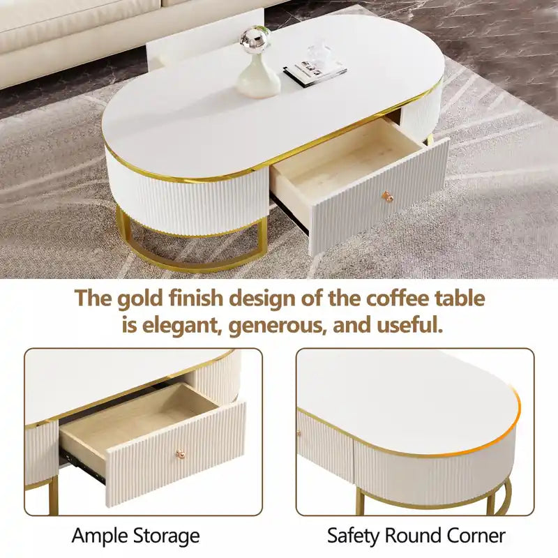 47.2 Oval Engineered Wood Coffee Table With Storage Drawers