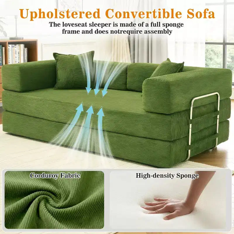 Dyonery 78Folding Sofa Bed Convertable Corduroy Couch King Size Floor Sleeper 4-in-1 DIY Combination Modular Sofa Fold Out Comfy sofa.