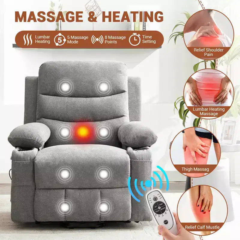 Lift Recliner Chair with Massage & Heat, Oversized Power Recliners, Home Theater Seat with 2 Cup Holders Side, Glider Reclining Single Sofa Chair