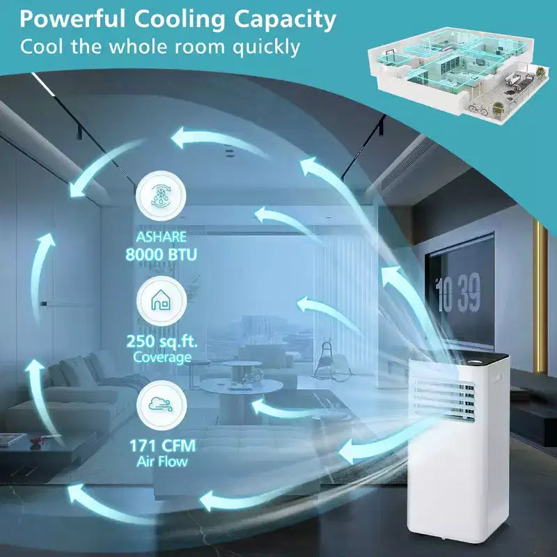 Costway 8000 BTU Portable Air Conditioner 3-in-1 Air Cooler with Fan Dehum Sleep Mode