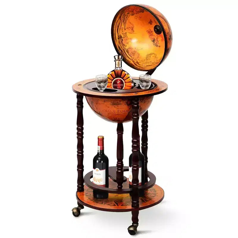 Costway 17.5 Wood Globe Wine Bar Stand 16th Century Italian Rack Liquor Bottle Shelf