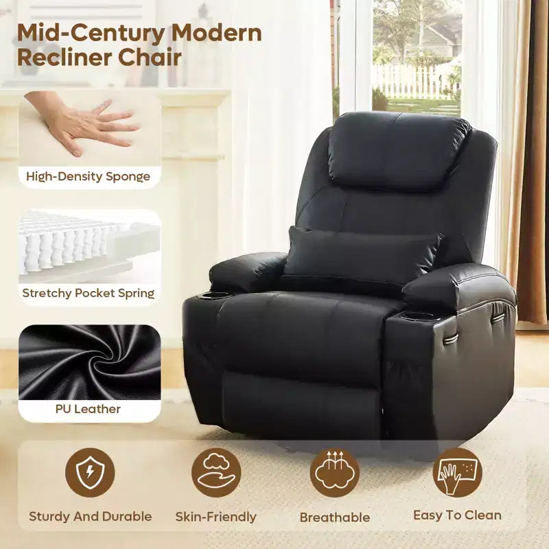 Bestier 34.6 Electric Power Lift Asist Recliner Chair with Massage and Heat, Fax Leather Reclining Chair with Side Pockets & Cup Holders