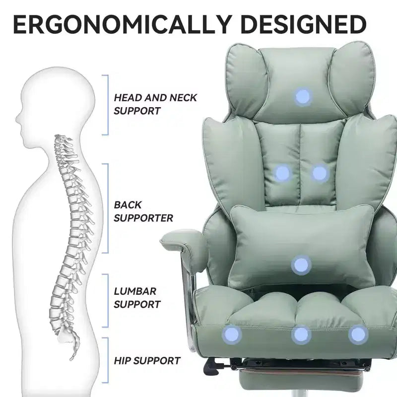Efomao Ergonomic Desk Office Chair 400LBS, Big and Tall PU Leather Computer Chair, Executive Desk Chair with Footrest and Lumbar Support