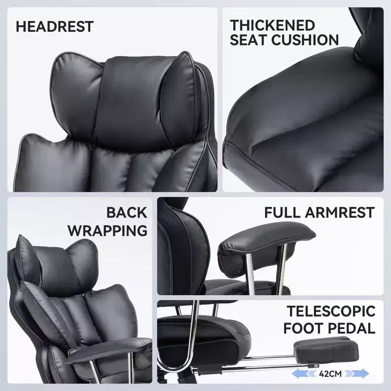 Efomao Ergonomic Desk Office Chair 400LBS, Big and Tall PU Leather Computer Chair, Executive Desk Chair with Footrest and Lumbar Support