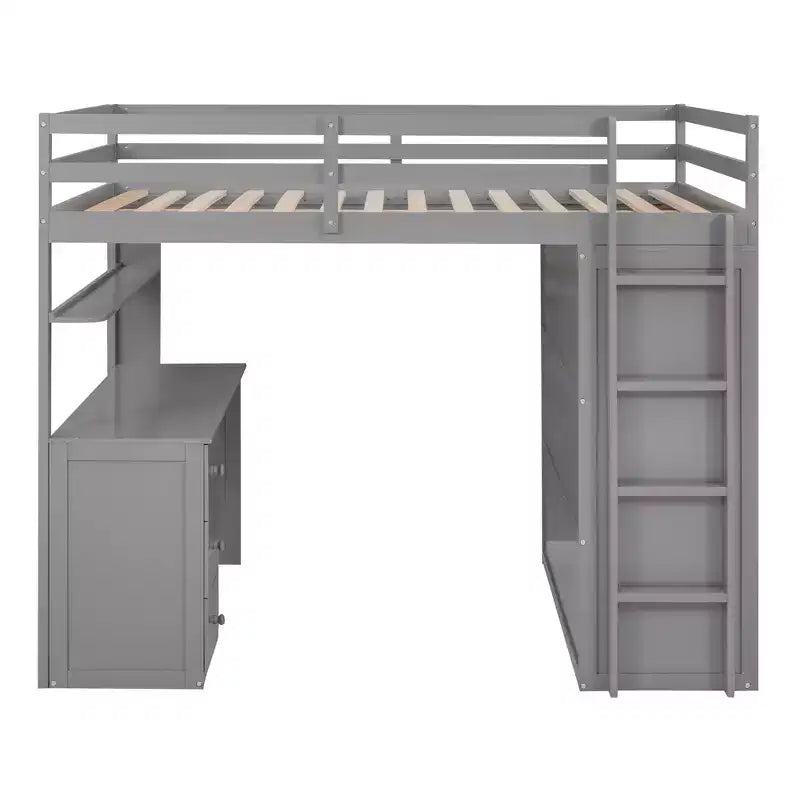CLIHOME Full size Loft Bed with 3 Storage Drawers, Desk and Wardrobe