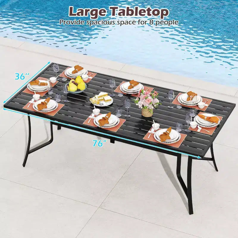 Gymax 9PCS Patio Dining Set Rectangular Table & Stackable Chairs w/Umbrella Hole