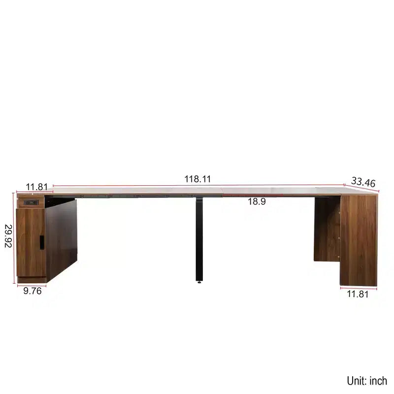 CLIHOME Modern Multifunctional Extendable Dining Table with Outlet, Space Saving Expanding Table with Storage