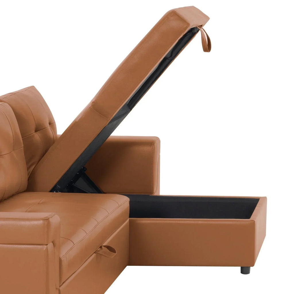 Convertible Reversible Sectional Sofa with Pull-Out Sleeper Bed, Hidden Storage Chaise, and Durable Legs