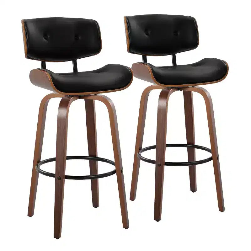 Set of 2 Lombardi Barstools Walnut/Black - LumiSource: Mid-Century Fixed-Height, Tufted, 30.5 Seat