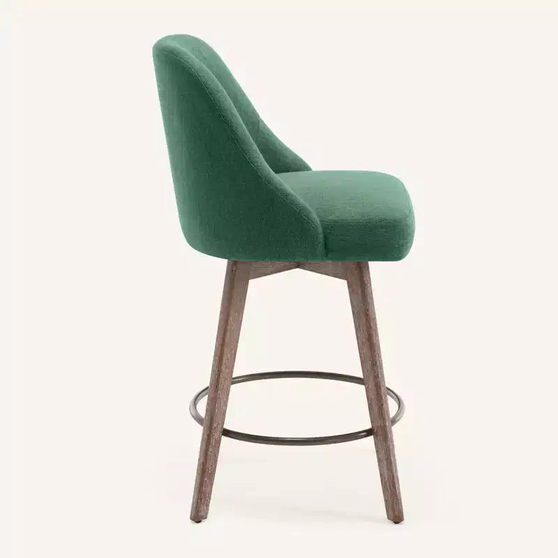 Lot de 4 tabourets de bar pivotants à hauteur de comptoir Bekrvio 26 po avec dossiers et pieds en bois, tabourets de bar rembourrés en tissu lin/similicuir pour îlot de cuisine