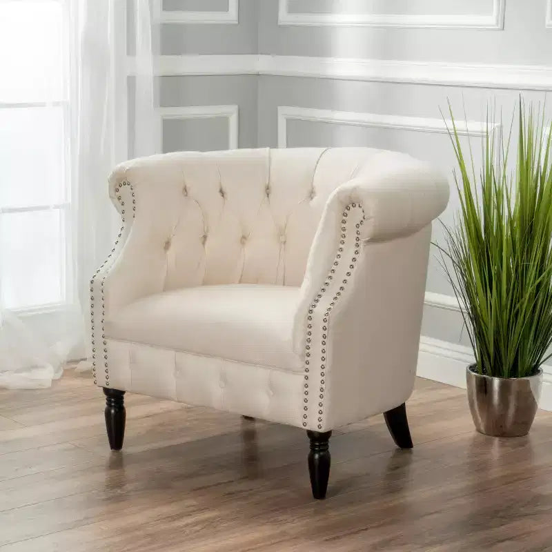 Contemporary Tufted Upholstered Club Chair with Nailhead Trim
