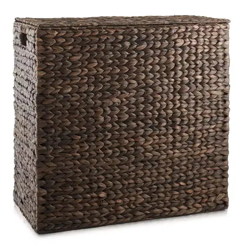 Casafield 2-Section Laundry Hamper with Lid and Removable Liner Bags, Woven Water Hyacinth Laundry Basket Sorter for Clothes