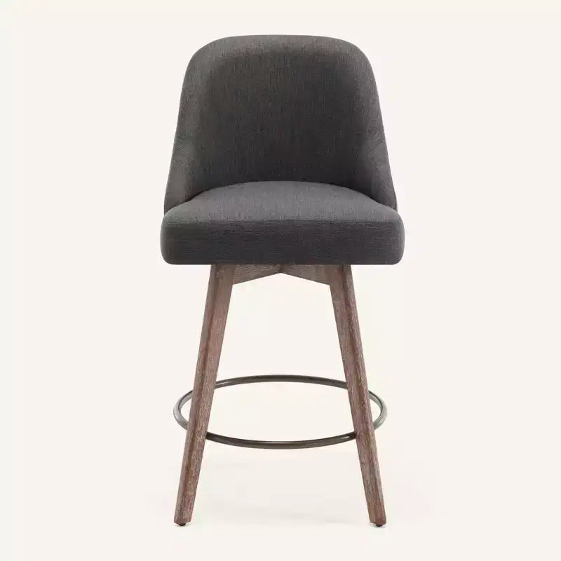 Lot de 4 tabourets de bar pivotants à hauteur de comptoir Bekrvio 26 po avec dossiers et pieds en bois, tabourets de bar rembourrés en tissu lin/similicuir pour îlot de cuisine