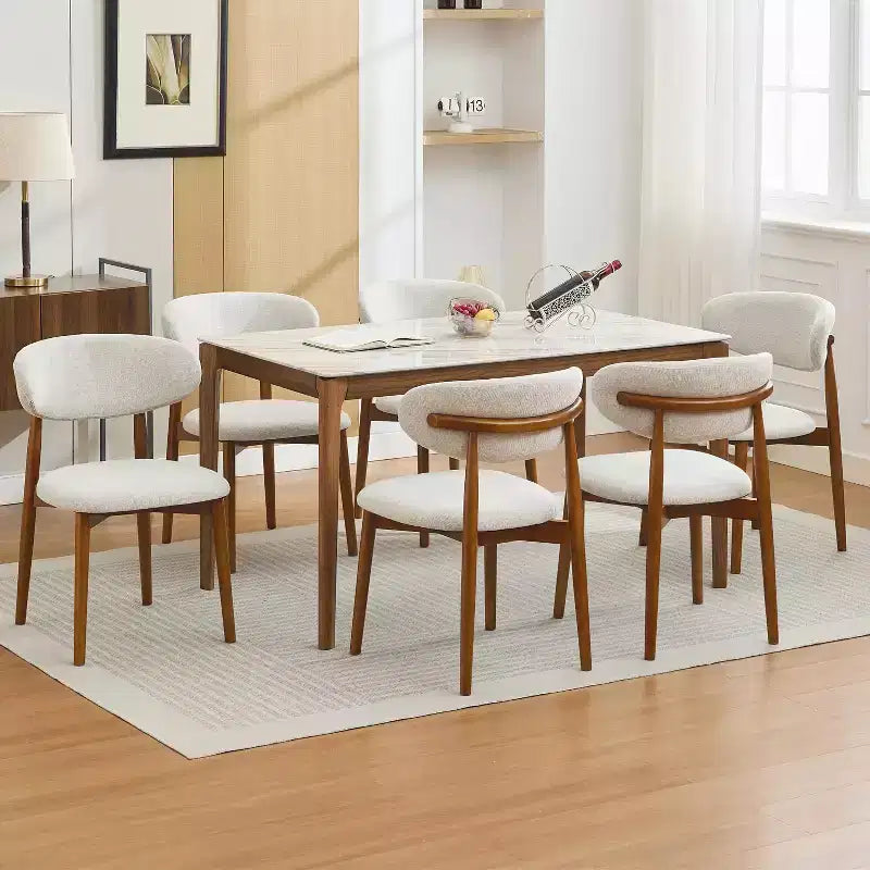 Dining Chairs Set of 4, Mid Century Modern Upholstered Dining Room Chairs, Farmhouse Kitchen Chairs with Padded Fabric Seat & Wood Legs, Beige