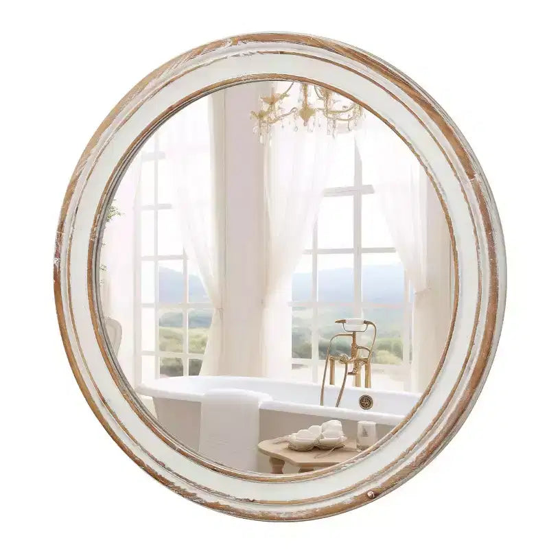 MAYEERTY Miroir Mural Rond de Ferme en Bois de 61 cm pour Salle de Bain, Coiffeuse, Chambre à Coucher, Salon, Cuisine, Bureau