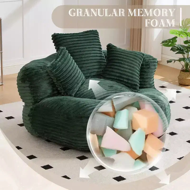 Bean Bag Sofa for Adults Kids, Oversized Corduroy Bean Bag Chair with 3 Pillows & Armrest for Living Room Bedroom