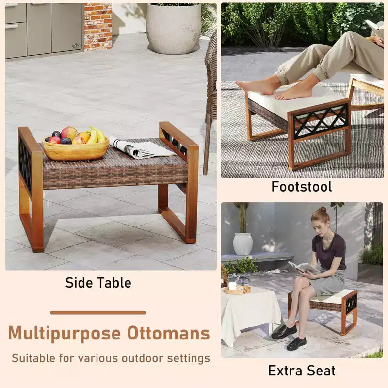 Costway 7 PCS Patio PE Wicker Furniture Set with Ottomans Cushions and Tables Chair Couch
