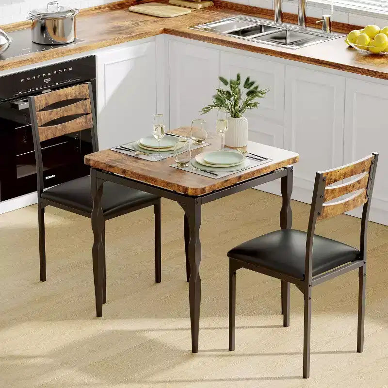 3-Piece Dining Set for Small Spaces, Table & 2 Chairs with Spiral Legs, Compact Kitchen Table Set for Apartments