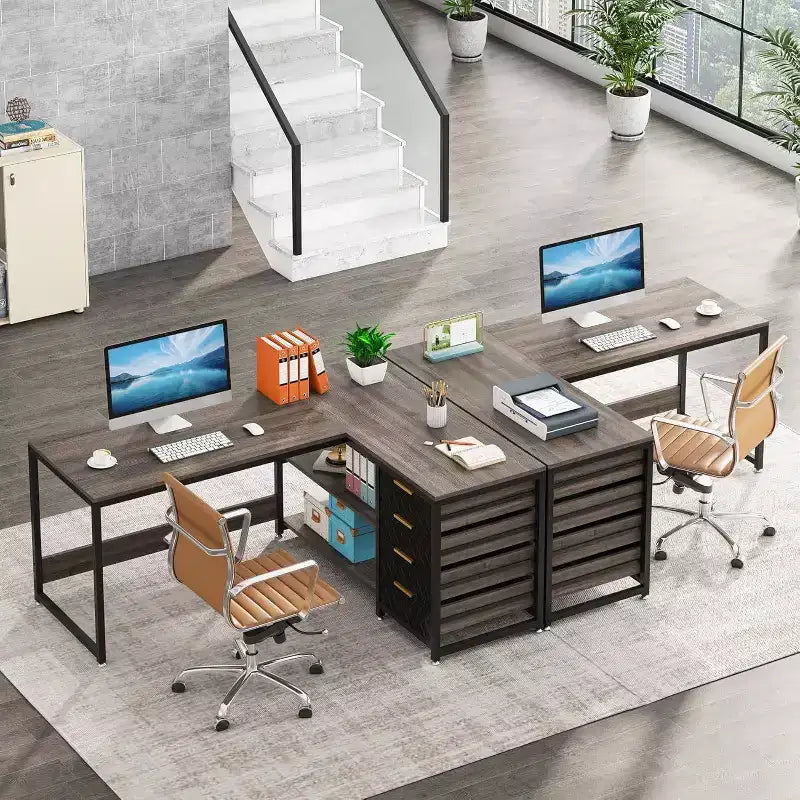 59 Reversible L-Shaped Corner Desk with Storage Drawers, Gray
