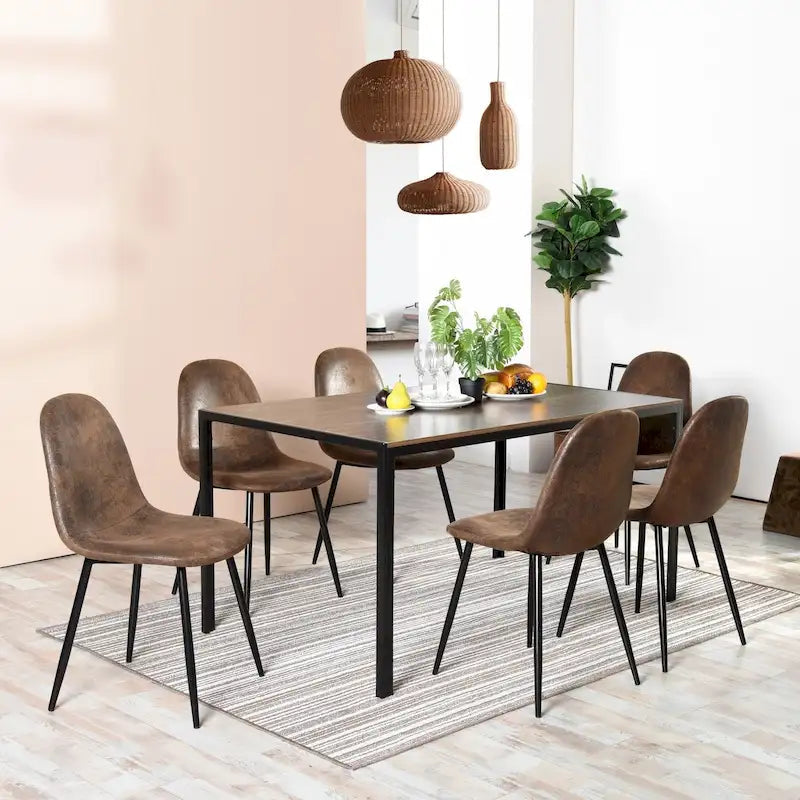 Dining Chair Set of 4 Suede Fabric Side Seating with Black Metal Legs