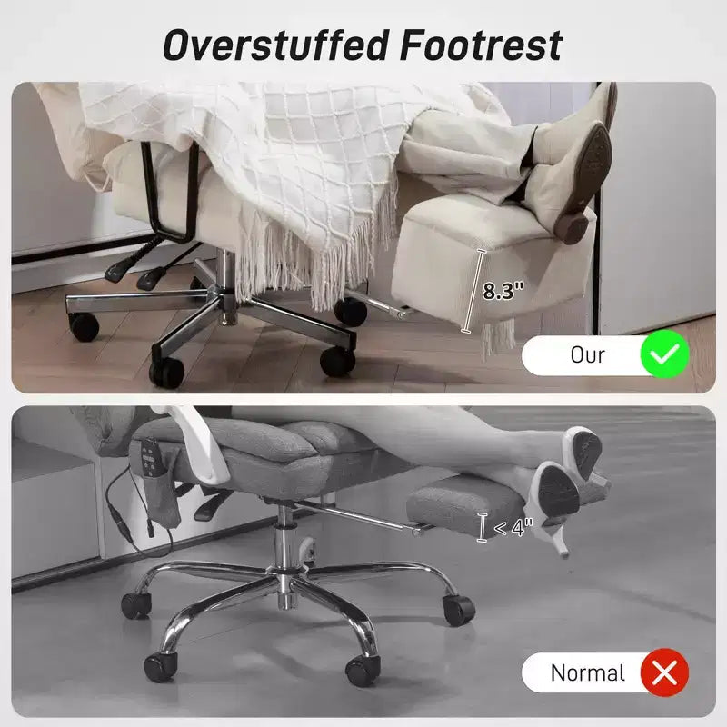 Executive Office Chair with Lumbar Support, Footrest, High Back Reclining Overstuffed Desk Chair with