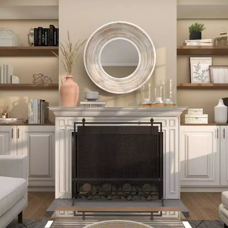35x35 Wooden Wall Mirror with White Wash Effect Cream - Olivia & May: No Assembly, MDF Frame, Indoor Use