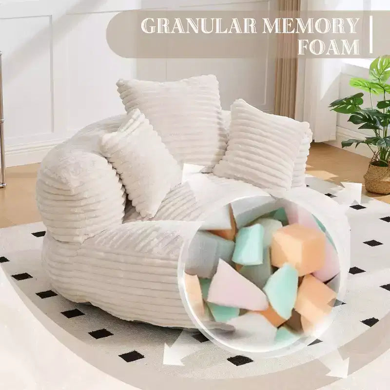Bean Bag Sofa for Adults Kids, Oversized Corduroy Bean Bag Chair with 3 Pillows & Armrest for Living Room Bedroom