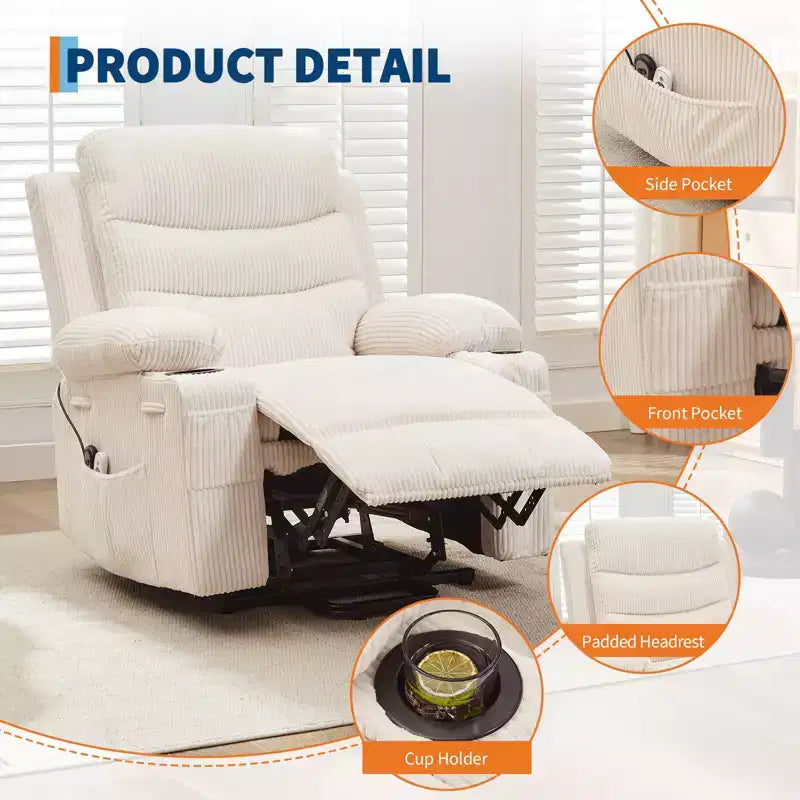 Lift Recliner Chair with Massage & Heat, Oversized Power Recliners, Home Theater Seat with 2 Cup Holders Side, Glider Reclining Single Sofa Chair