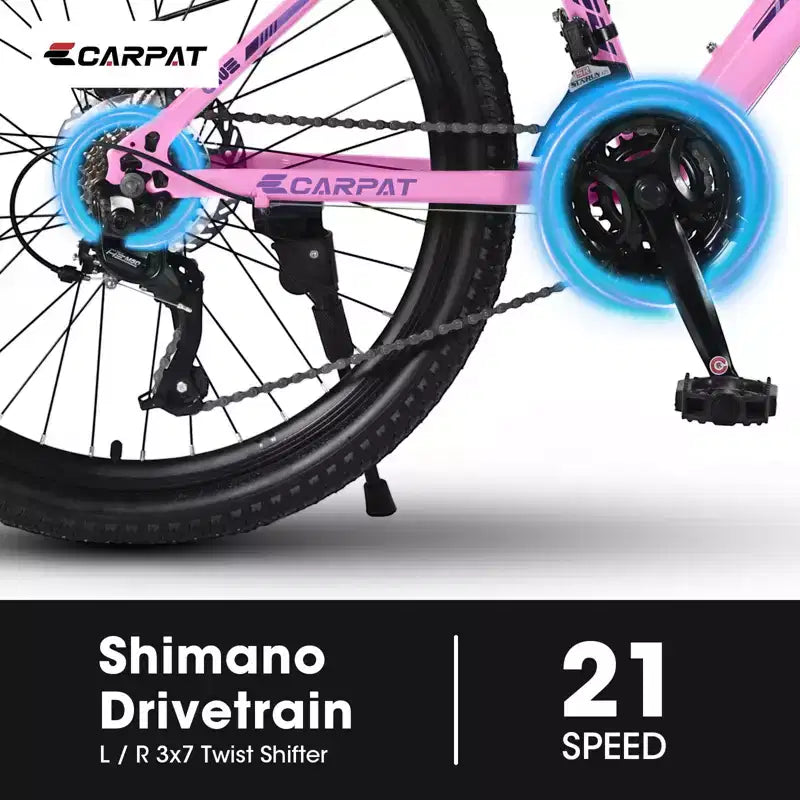 Okak 24/26IN Mountain Bike with 21 Speeds and Dual Disc Brakes, Kids Bike with 100mm Front Suspension, Dirt Bike for Teenagers and Women