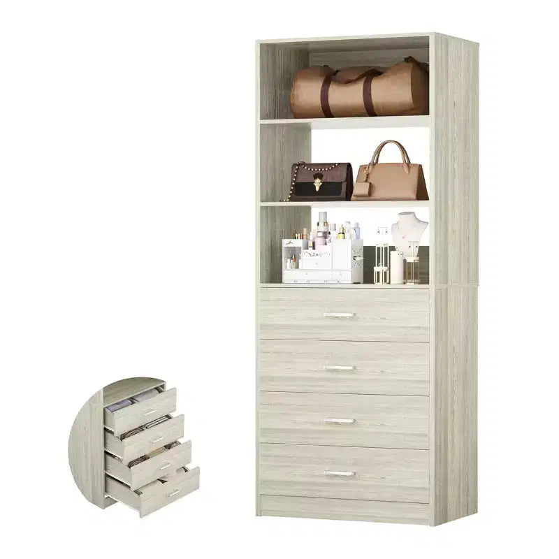 Closet Organizer System with Wood Drawers and Shelves
