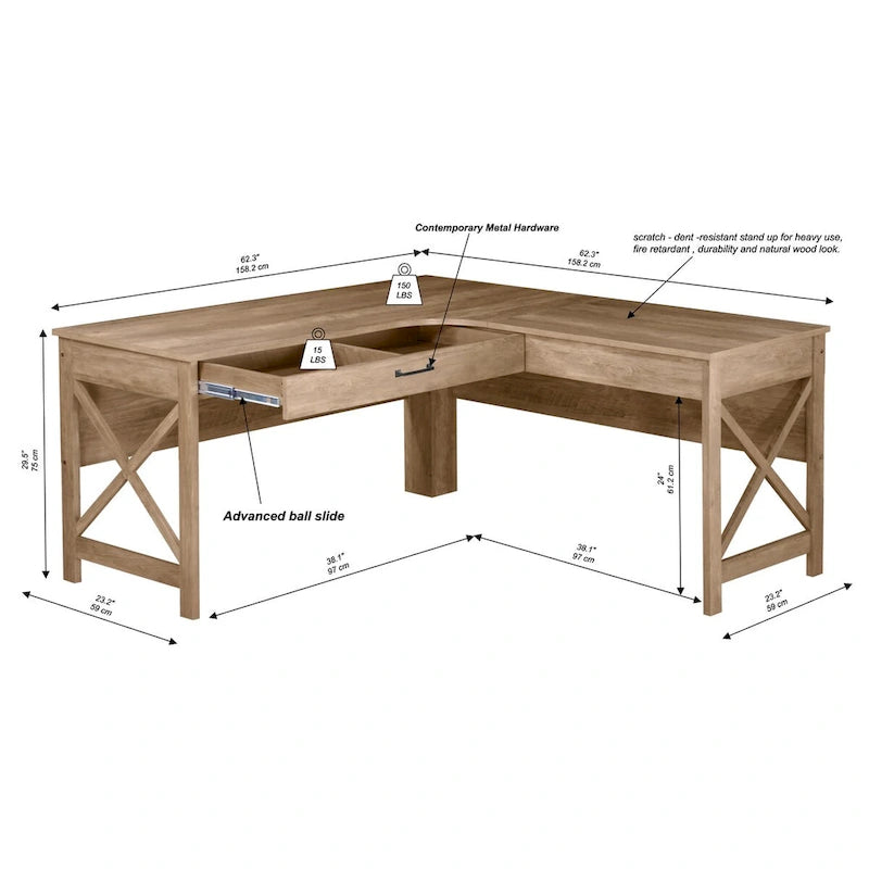 Alaska Modern Farmhouse L-Shaped Desk with Drawer