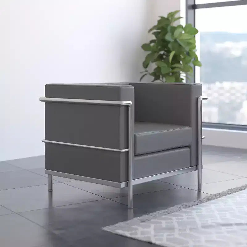 Emma and Oliver Contemporary LeatherSoft Chair with Double Bar Encasing Frame
